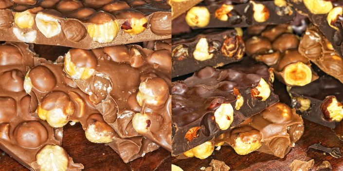 Fotos von Schokobruch. einmal helle und einmal dunkle Schokolade