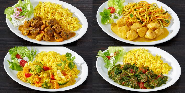 4 Produktfotos von Asiagerichten für die Speisekarte von Tando, Indian Fusion Restaurant