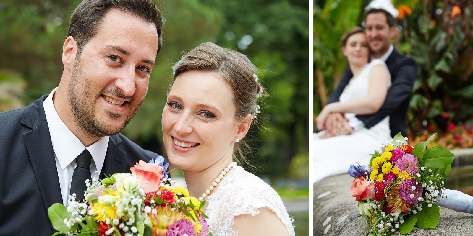 Brautpaar mit Blumenstrauß – Hochzeitsfotografie Frankfurt Brautpaar mit Blumenstrauß bei einer Hochzeit in Frankfurt